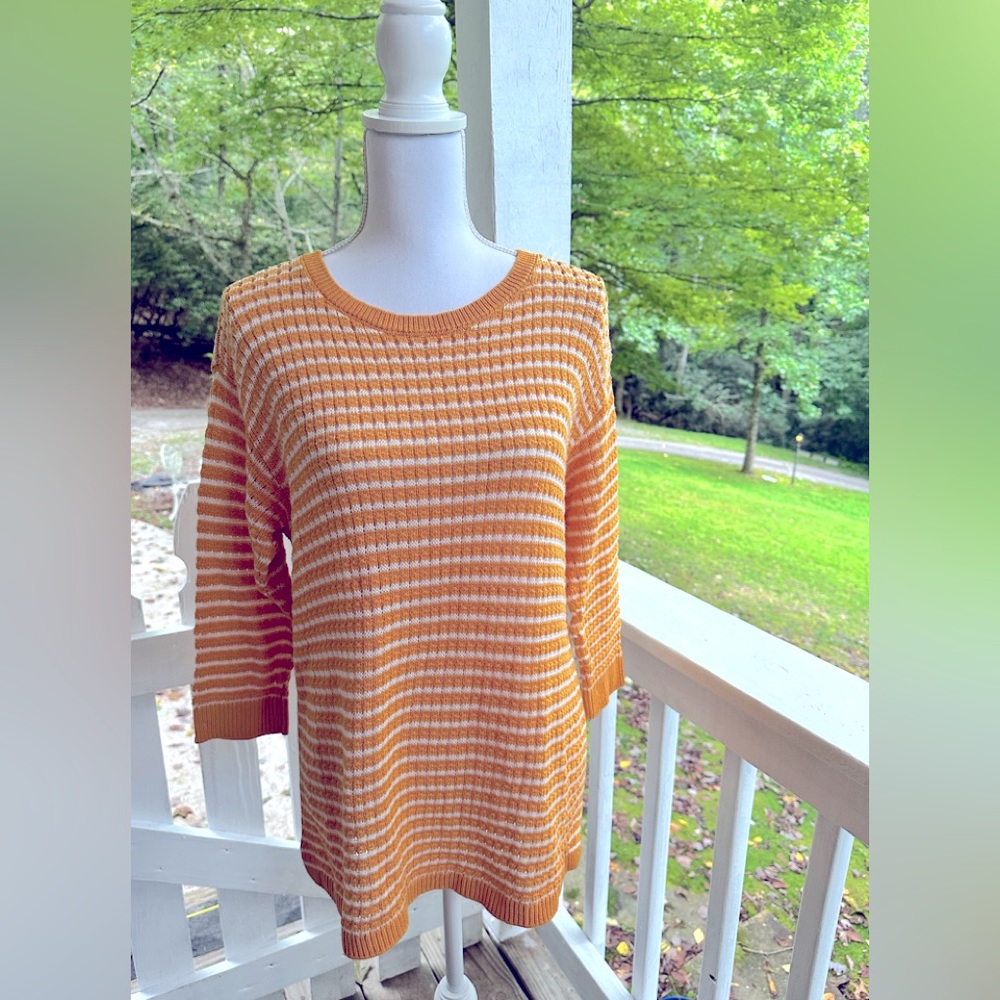 Talbots Striped Cotton Open Knit Sweater L Petite FREE SHIP